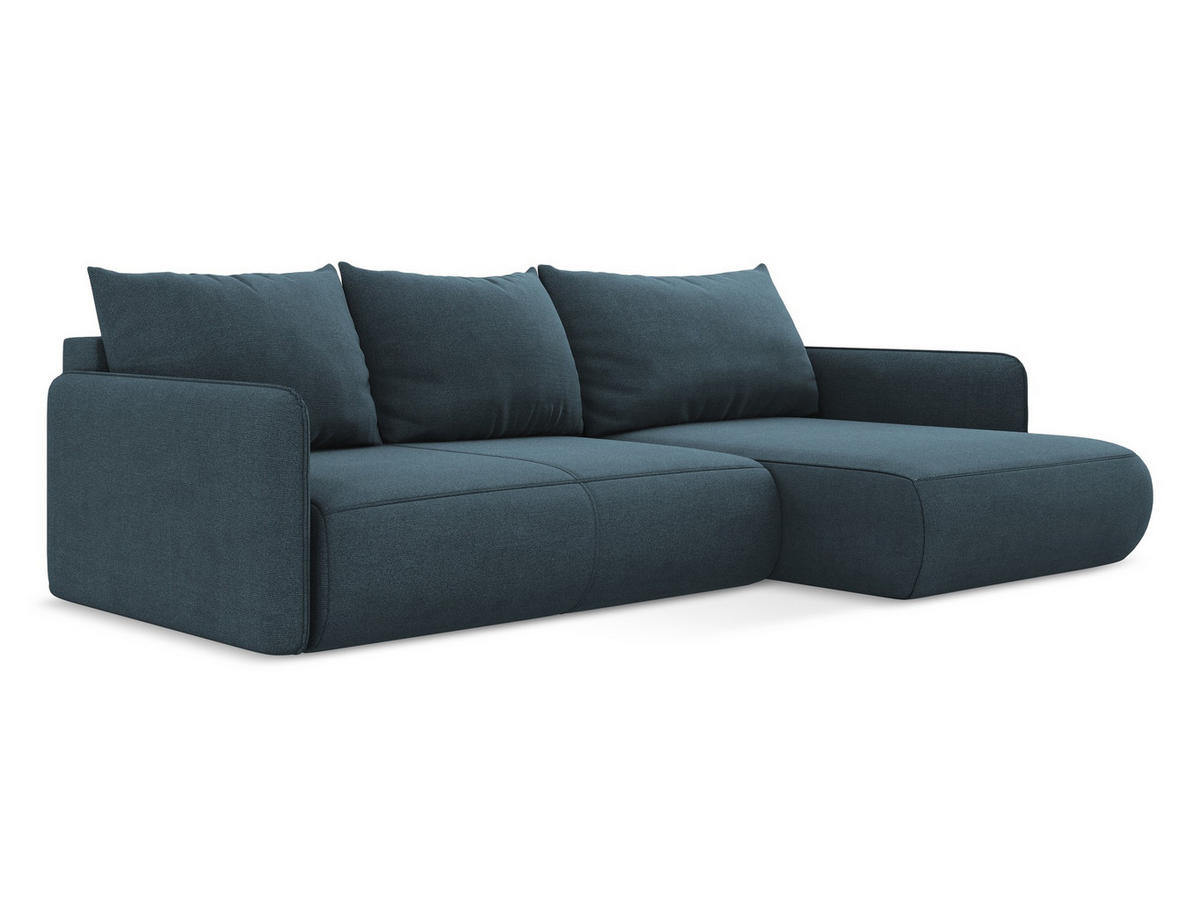 ECKSOFA mit Schlaffunktion Strukturstoff Stoff Blau - Blau/Blaugrau, Kunststoff/Textil (240/148cm) - Makamii