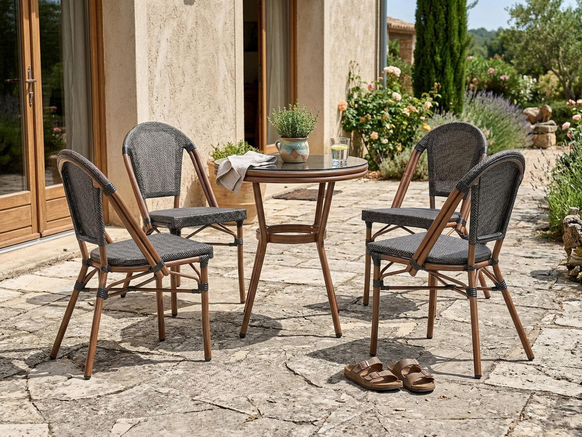 BISTROTISCH 70/70 cm Sicherheitsglas Grau Rifreddo - Grau, Kunststoff (70/70/76cm) - Beliani