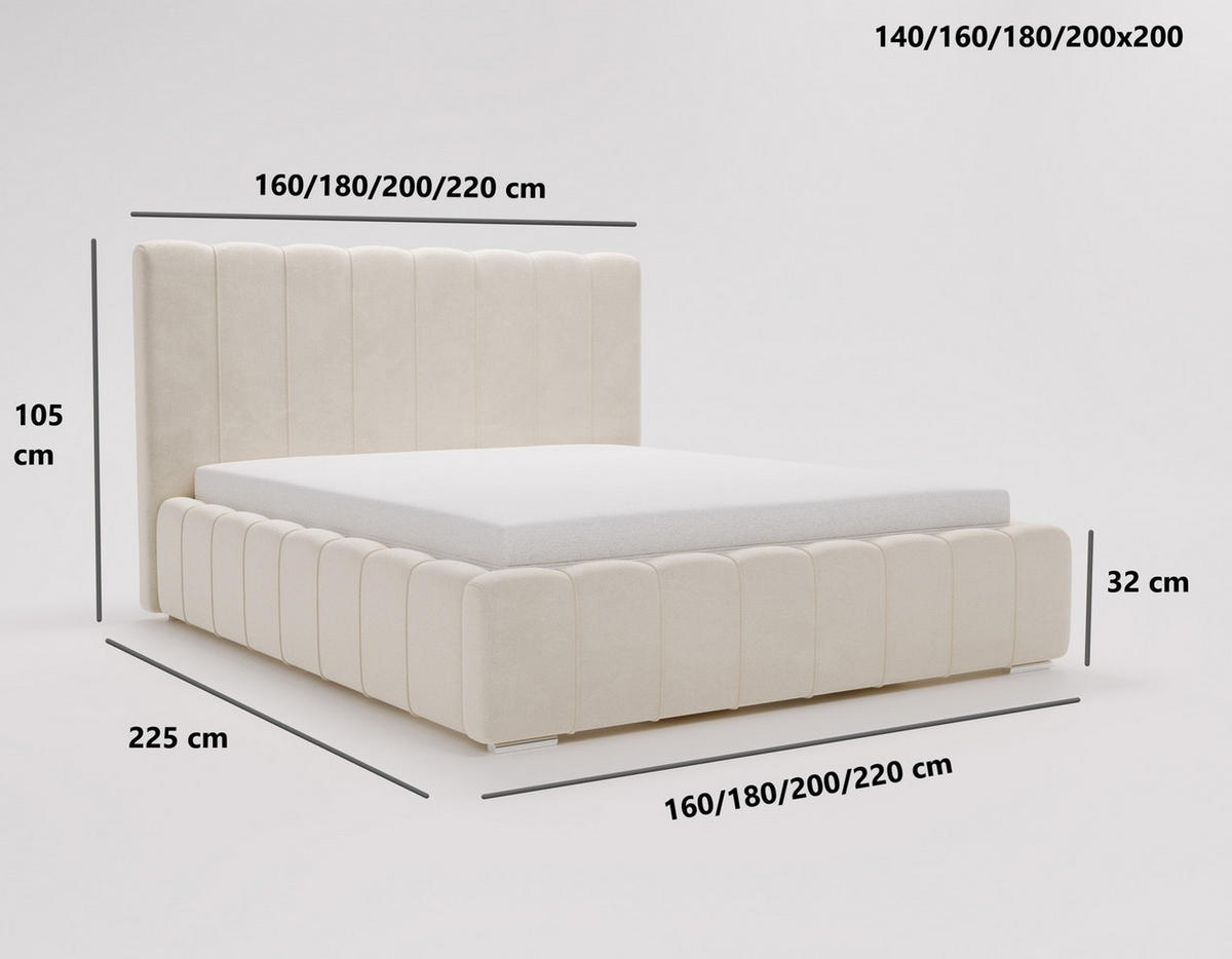 POLSTERBETT 140x200 mit Lattenrost, Bettkasten, Lisbon, Hellgrau - Hellgrau, Holz/Textil (140/200cm) - Emporius