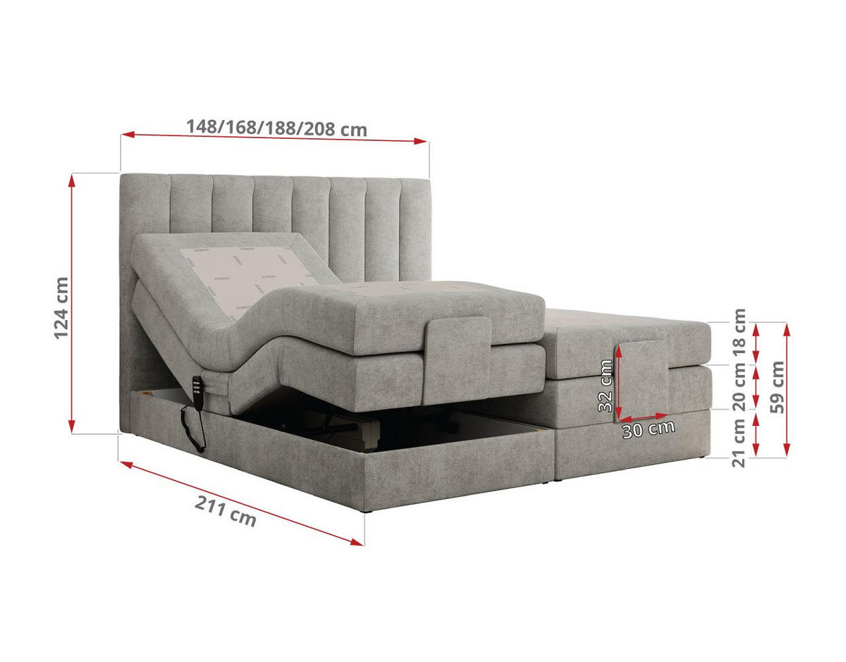BOXBETT COMFORTO 140/200 - Hellgrau Struktur - H3 - Hellgrau, Holz/Textil (140/200cm) - MKS