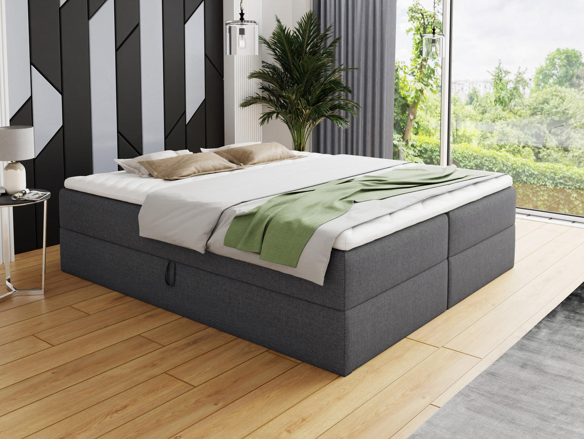 BOXBETT Base - 140x200 - dunkelgrau (Inari 94, Webstoff) - Dunkelgrau/Schwarz, Holz/Holzwerkstoff (140/200cm) - Sofnet