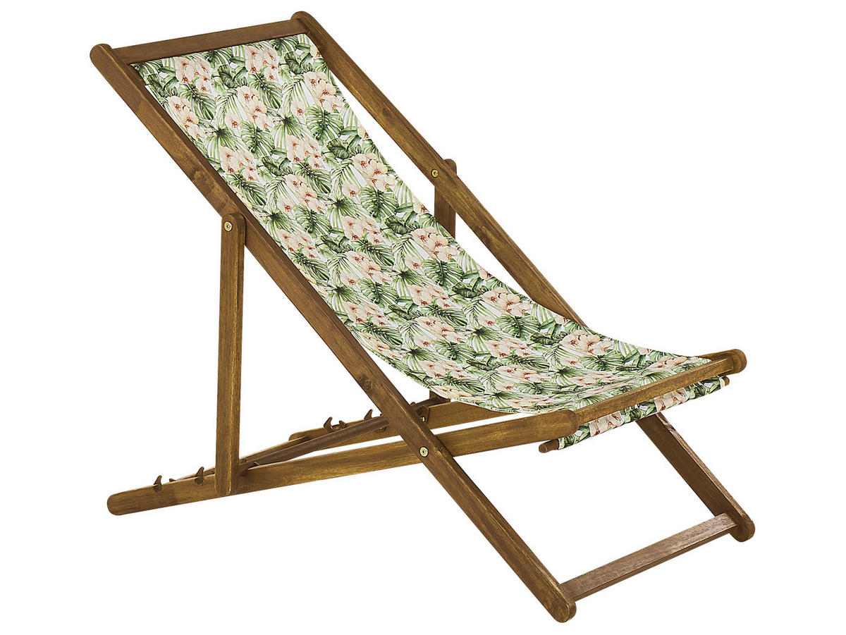 GARTENLIEGE 2er-Set hellbraun Textil weiß/grün Blumenmuster Anzio - Hellbraun/Grün, Textil (54/70/97cm) - Beliani