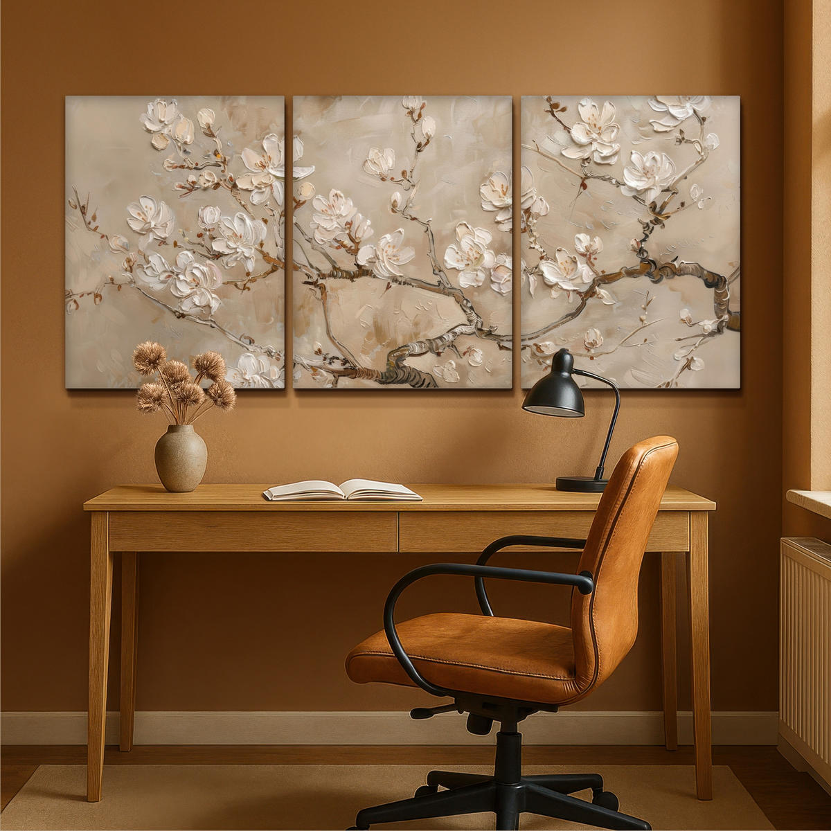 LEINWANDBILD 3er Set Beige - Blüte - Modern 180x80 cm - Greige, Textil (180/80cm) - MuchoWow