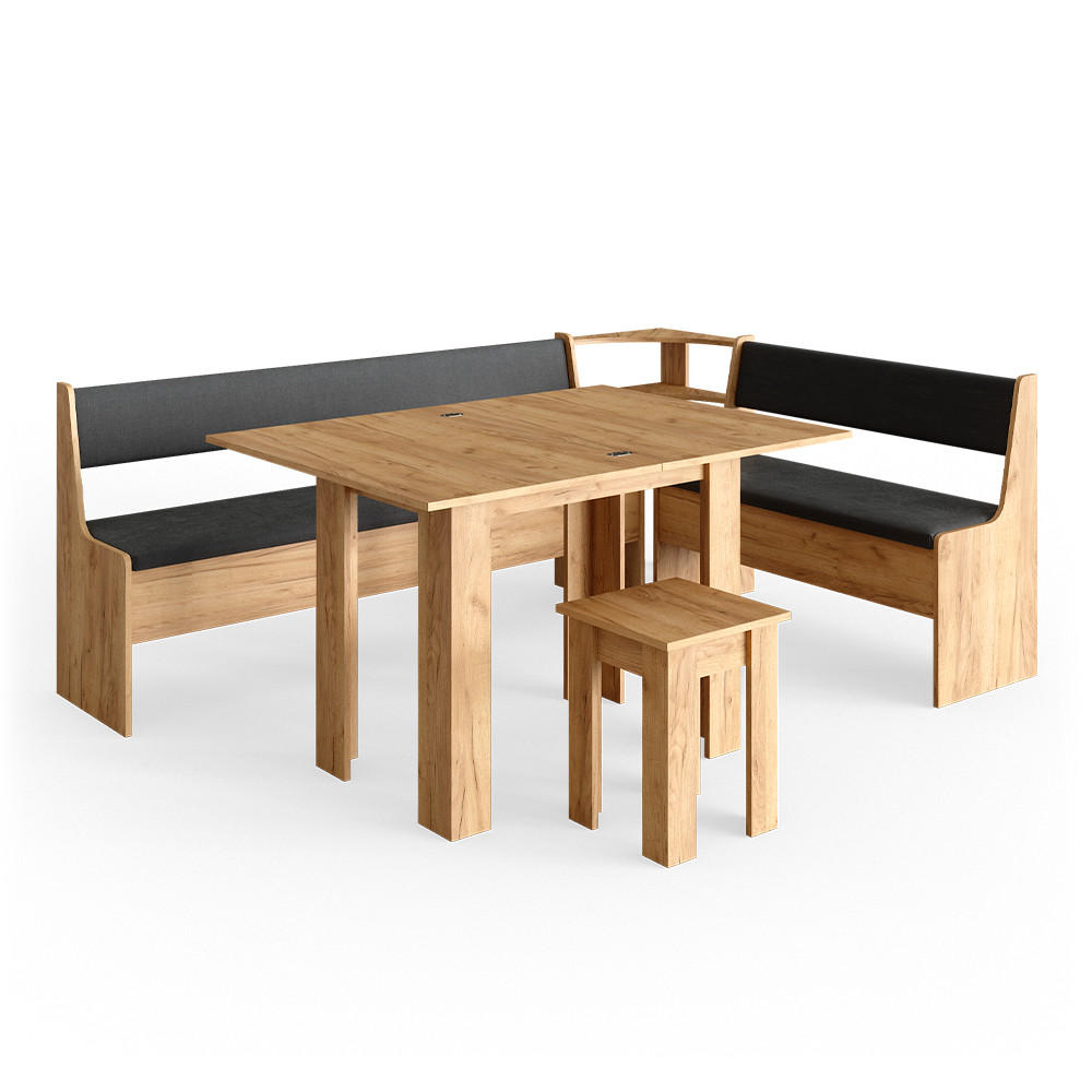 ECKBANKGRUPPE Roman Goldkraft Eiche 210 x 41.5 cm mit Tisch - Anthrazit/Eiche Wotan, Holzwerkstoff (210/80/150cm) - Vicco