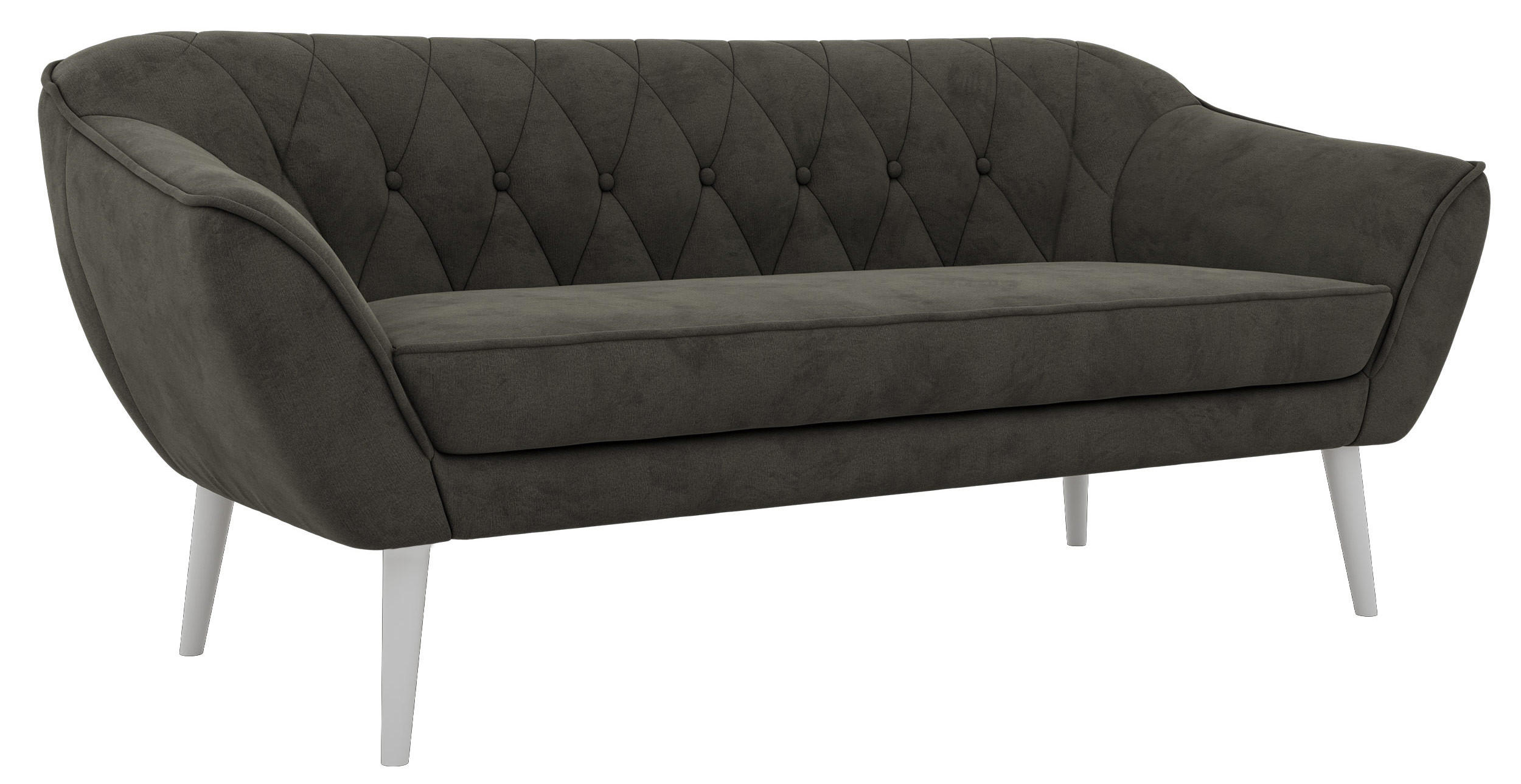 TŘÍMÍSTNÁ POHOVKA PIRS 3 - Tmavě šedá Samet - Bílé nohy - bílá/tmavě šedá, kompozitní dřevo/textil (180/75/74cm) - MKS