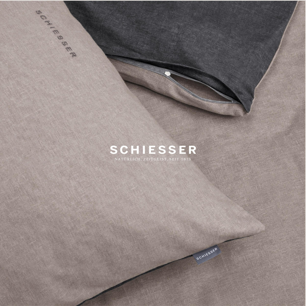 BETTWÄSCHESET Doubleface - Feinbiber - 2-teilig - 155 x 220 cm - Taupe-Schwarz - Schwarz, Textil (155/220cm) - SCHIESSER