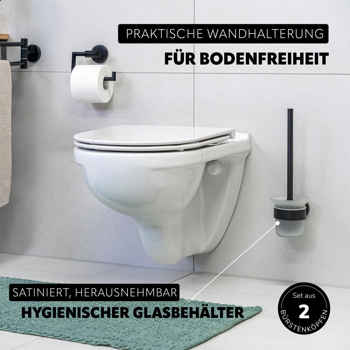 BADEZIMMER-ZUBEHÖR-SET PIAZZA BLACK 5tlg, Edelstahl, schwarz - Chromfarben, Metall (14.5/35/11.5cm) - bremermann