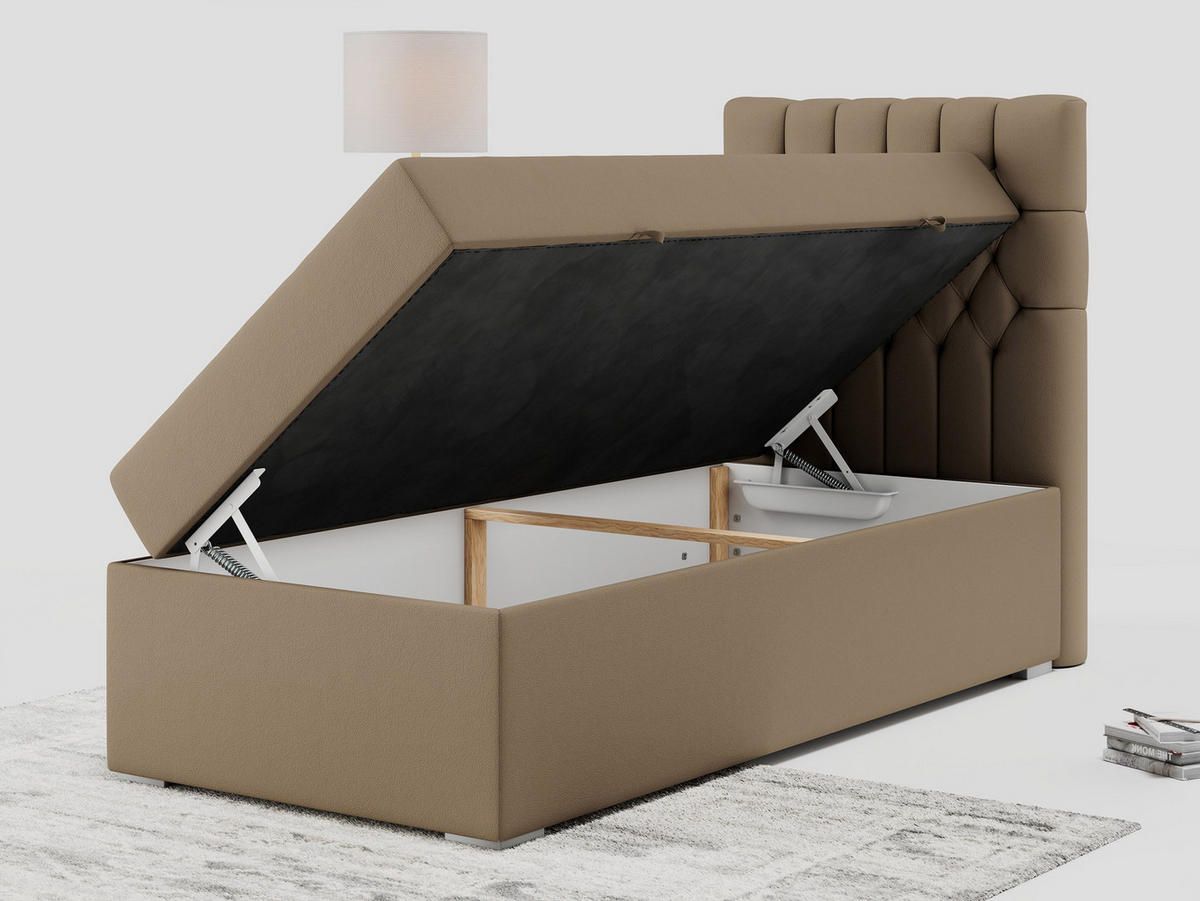 BOXBETT PERA 90/200 Braun Kunstleder - H3 - Rechts Seite - Braun, Holz/Textil (90/200cm) - MKS