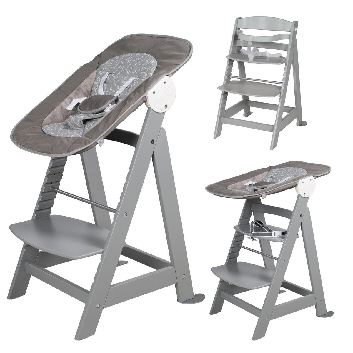 BABYHOCHSTUHL Born Up mit Neugeborenenaufsatz Taupe - Taupe, Holzwerkstoff/Textil (46/94/66.5cm) - Roba