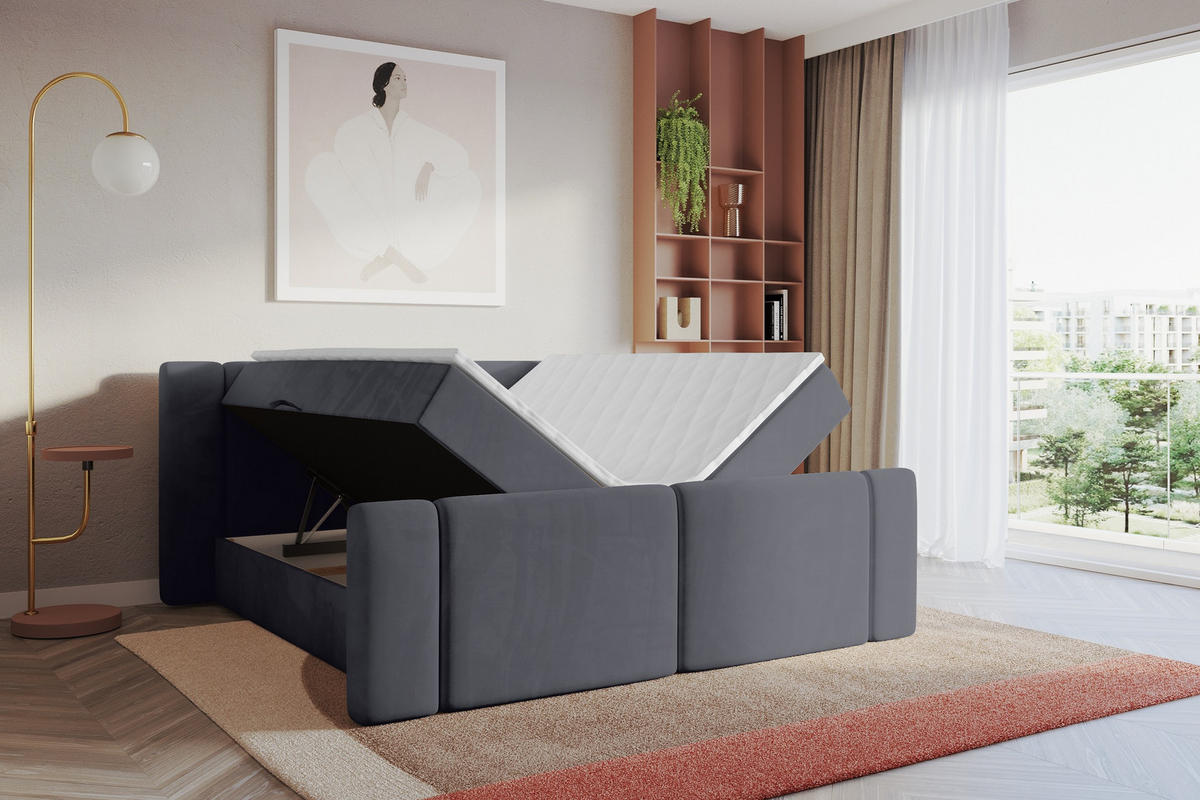 BOXBETT mit Matratze H3 - EVON Zanozek - 140x200 cm Dunkelgrau - Dunkelgrau, Holzwerkstoff (140/200cm) - ALTDECOR
