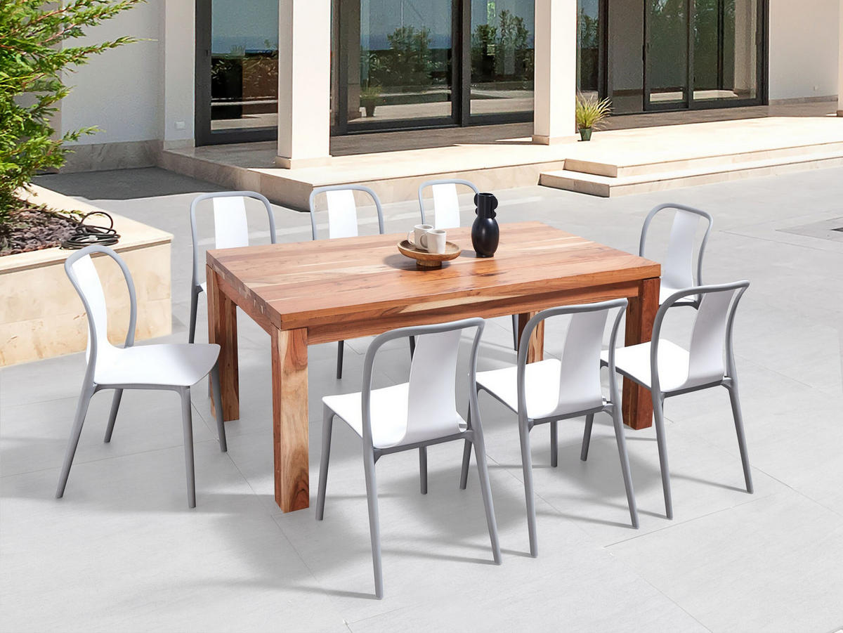 GARTENSTUHL 8er-Set Kunststoff weiß/grau Spezia - Weiß/Grau, Kunststoff (42/89/49cm) - Beliani