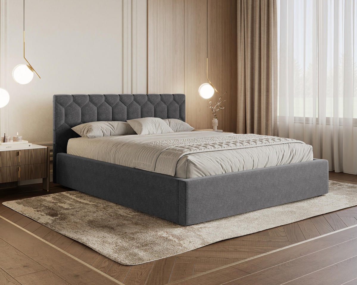 POLSTERBETT 02 160 x 200 cm – Casa – Bett mit Federmechanismus und Stauraum - Dunkelgrau, Holz (160/200cm) - ROYAL24_MARKT