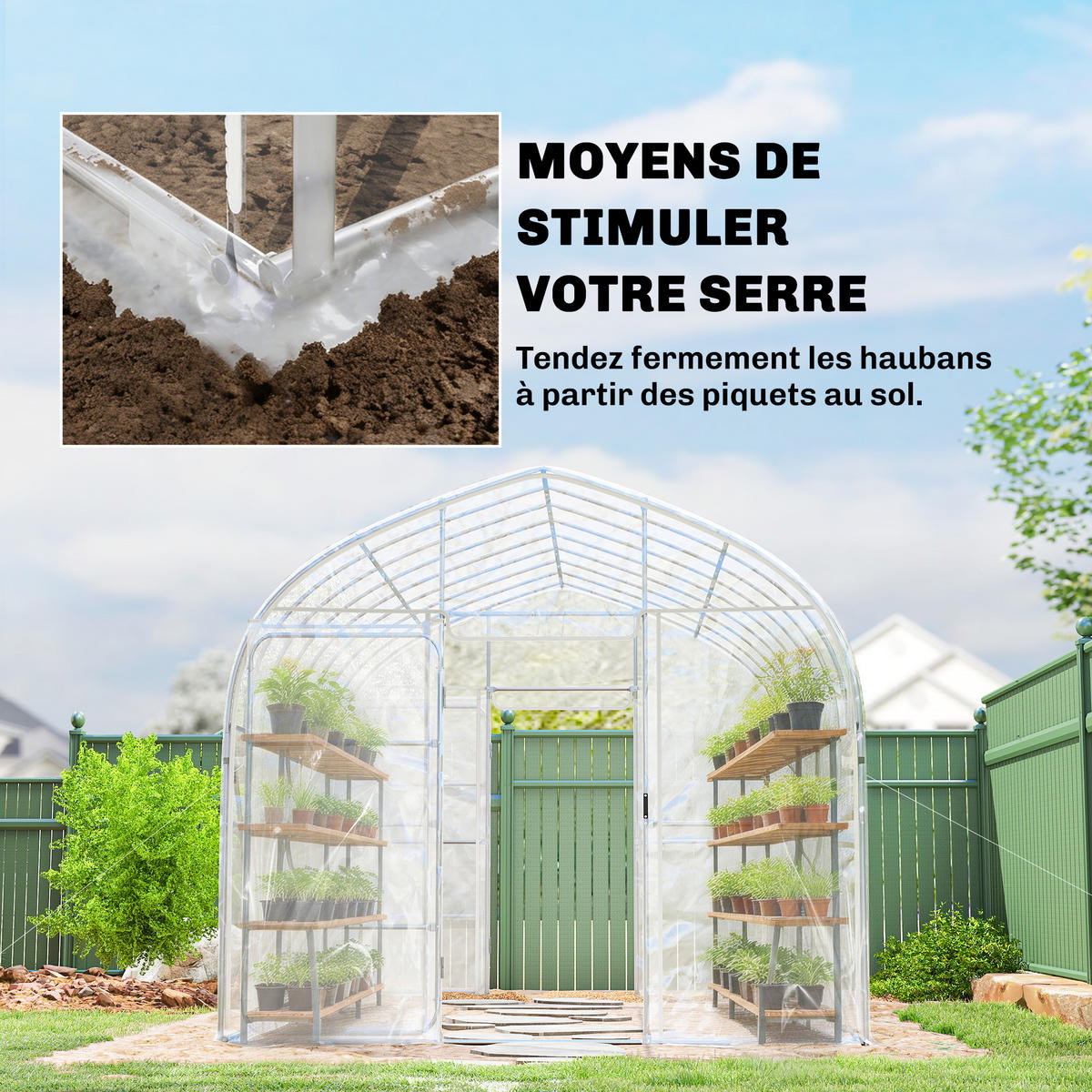 GEWÄCHSHAUS DE-12076 12 m² mit 2 Flügeltüren & PO-Antitropffolie Transparent - Transparent, Metall (296/267/391cm) - ComfortXL