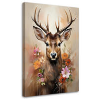 WANDBILD hirsch blumen tiere vintage - Braun, Textil (40/60cm) - Feeby