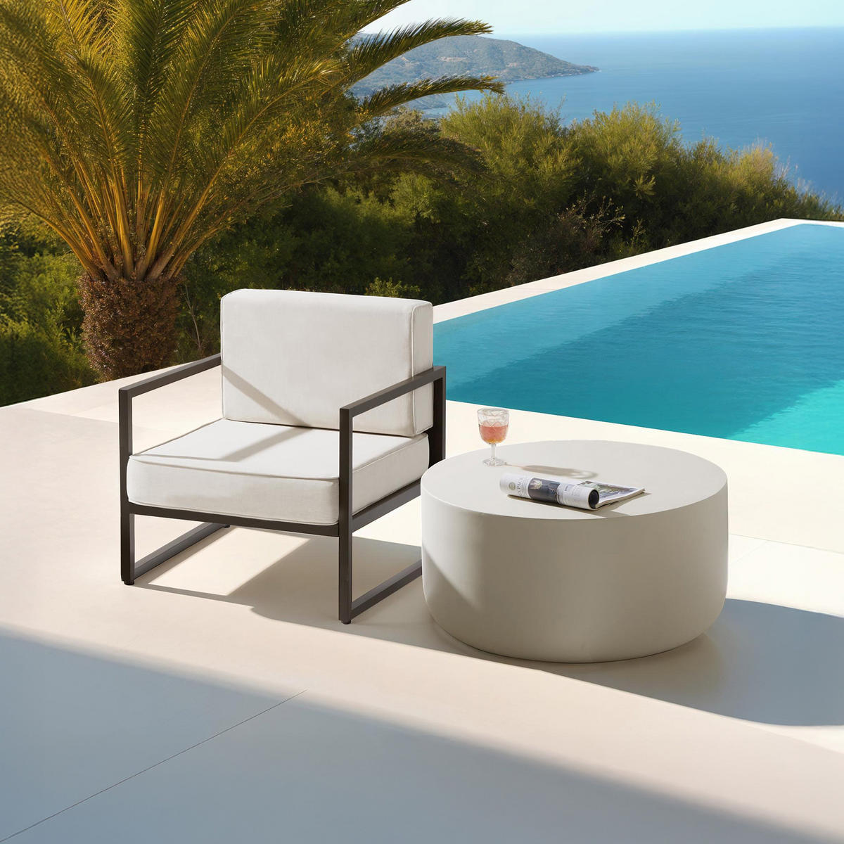 GARTEN-LOUNGESESSEL Comosa,74 x 78 x 85 cm,braun/beige - Beige/Braun, Textil (74/85/78cm) - tectake