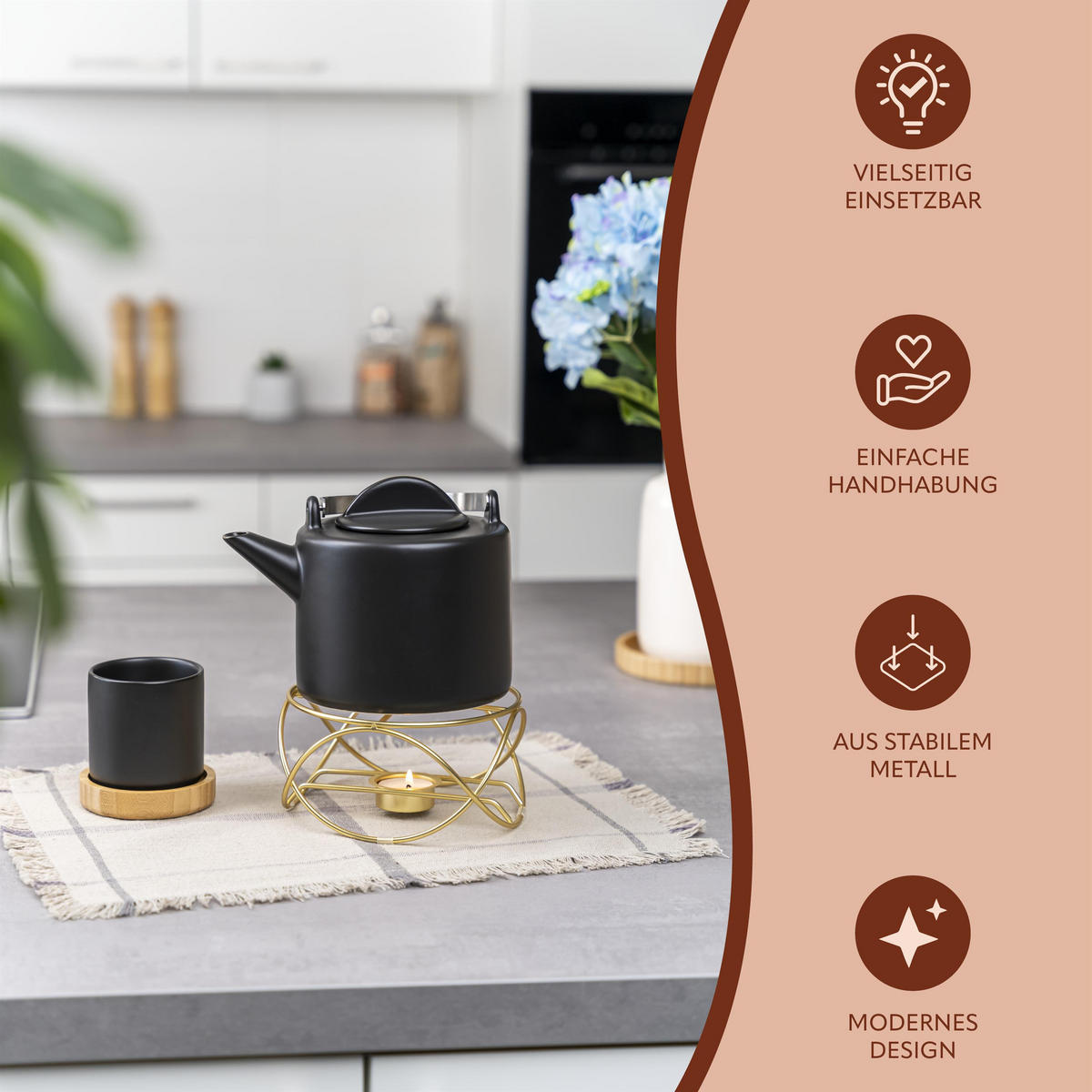 TEEWÄRMER, Gold - Goldfarben, Metall (16/8.5cm) - bremermann