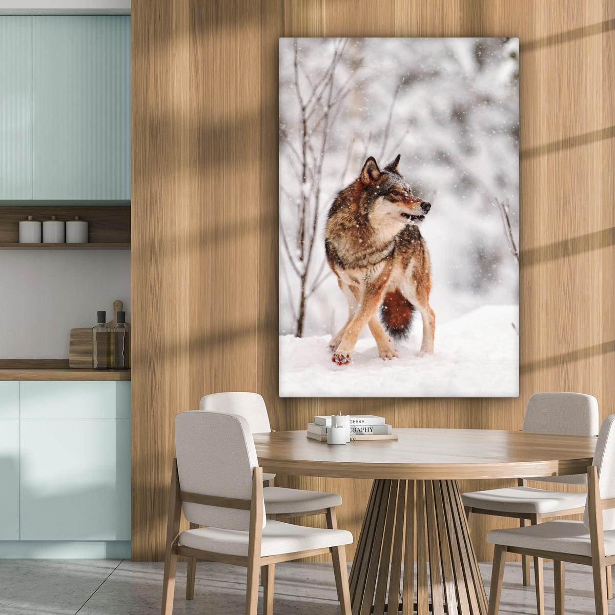 LEINWANDBILD Wolf - Winter - Schnee - Natur - Tiere 90x140 cm - Haselnussfarben, Textil (90/140cm) - MuchoWow