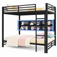 ETAGENBETT 140/200 mit LED und Stauraumschränken in Schwarz - Schwarz, Holzwerkstoff/Metall (140/200cm) - EVRYAE