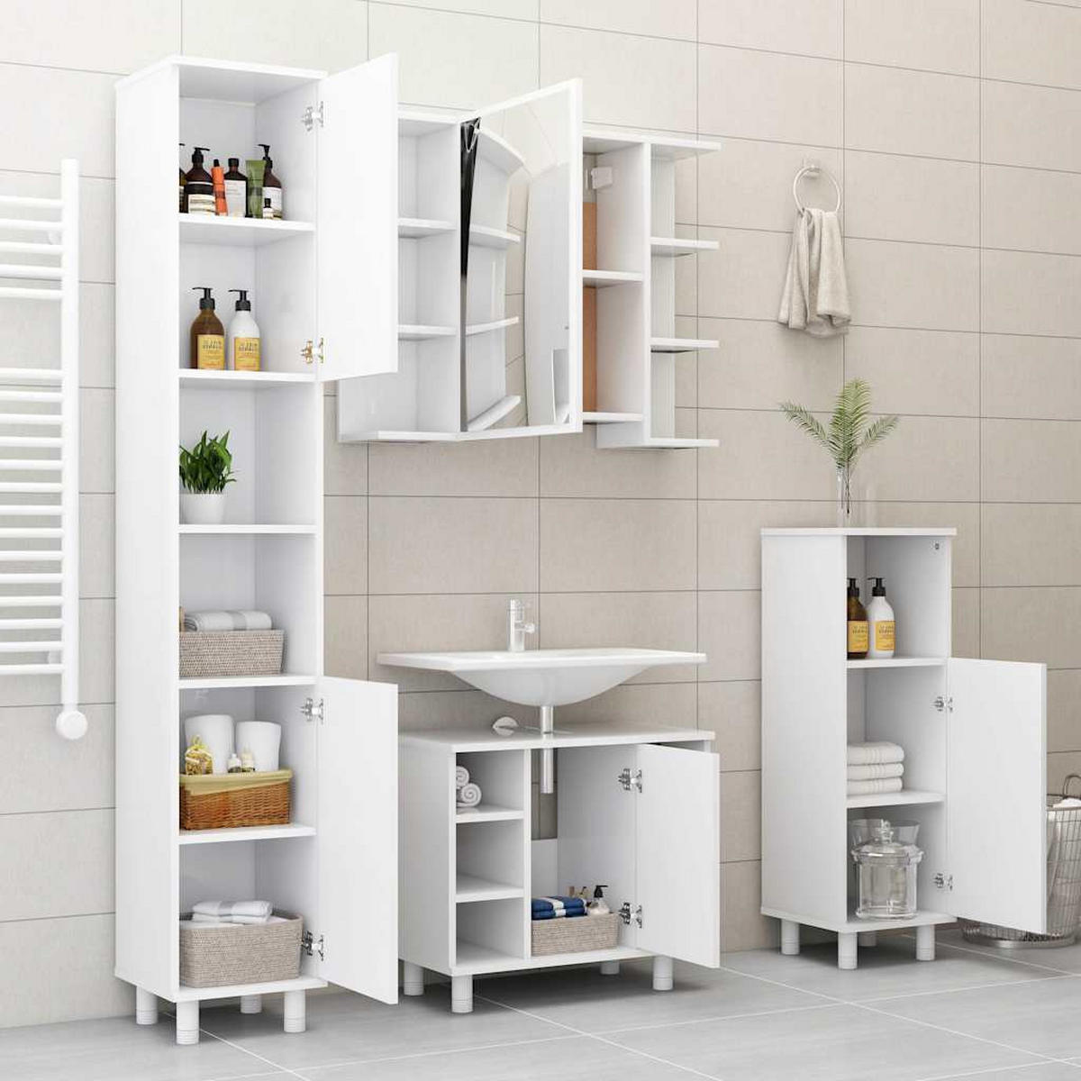 BADEZIMMERSCHRANK Weiss 30/30/179 Cm Holzwerkstoff - Weiß, Holzwerkstoff (30/179/30cm) - vidaXL