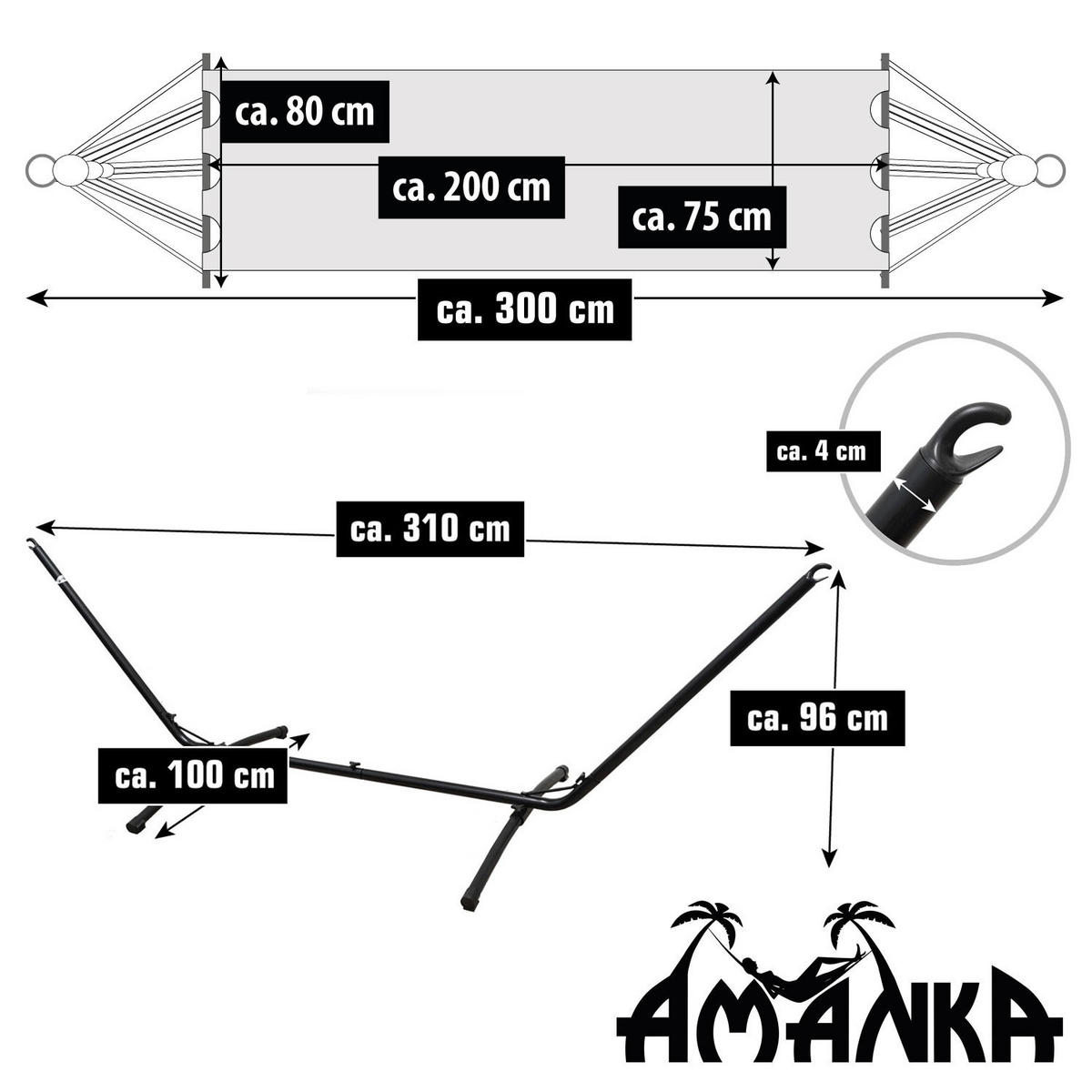 HÄNGEMATTE mit Gestell 310/100 cm, Braun/Schwarz - Schwarz, Metall (100/95/310cm) - Amanka