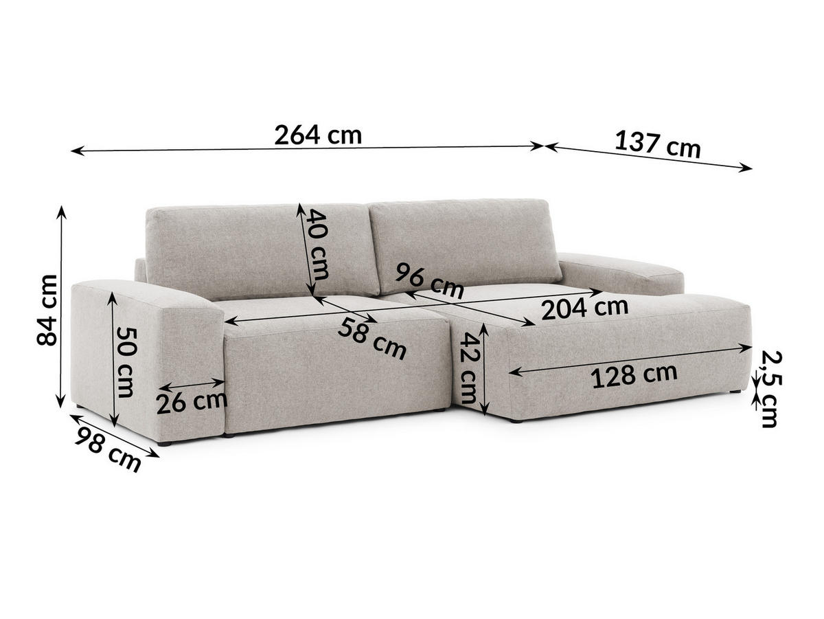 ECKSOFA Lennon aus Beige Strukturstoff mit Schlaffunktion und Bettkasten - Beige/Schwarz, Holz/Kunststoff (264/137cm) - S-Style