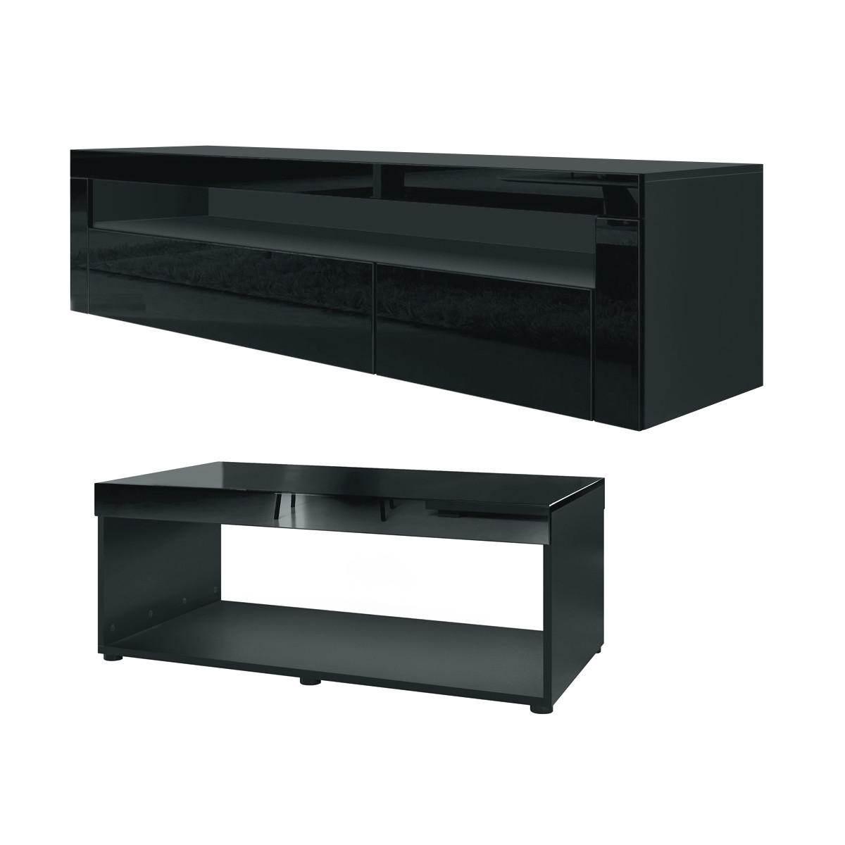 WOHNZIMMERSET Berlin Schwarz Hochglanz - Schwarz Hochglanz, Holzwerkstoff (155/46/40cm) - Vladon