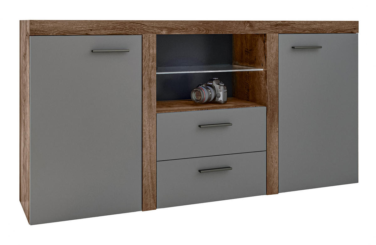 SIDEBOARD Spacoro 2F2S Lefkas, Graphit 156,4/82/40,3 cm – Schubladenschrank Kommode - Braun/Grau, Holzwerkstoff/Kunststoff (156/82/40cm) - AX Living