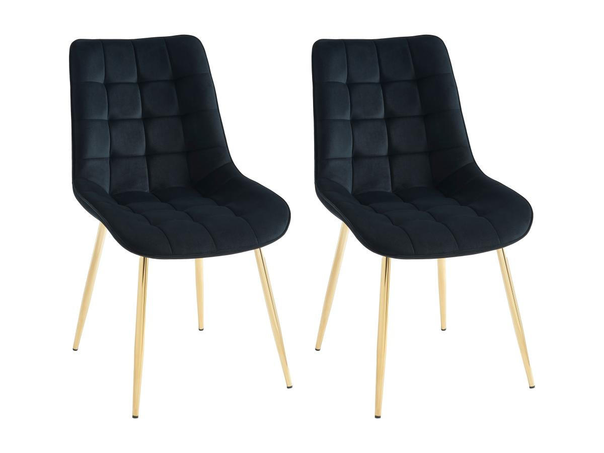 POLSTERSTUHL 2er-Set - Samt & goldfarbenes Metall - Schwarz - OLLUA - Schwarz, Textil (60/87/49.5cm) - Vente-Unique