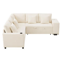 ECKSOFA 220/205/86,5 cm mit Schlaffunktion, Stauraum, Chenille-Bezug, USB- und USB-C-Anschluss, Beige - Beige, Textil (220/205cm) - Redom