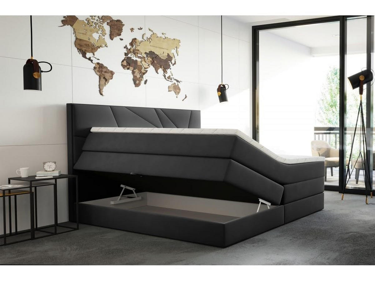 BOXSPRINGBETT VERDE LUX 200x200 cm, Bonell und Taschenmatratze, Topper 5 cm und Stauraum, Samtstoff, Dunkelgrau - Dunkelgrau, Holz/Kunststoff (200/200cm) - Trada