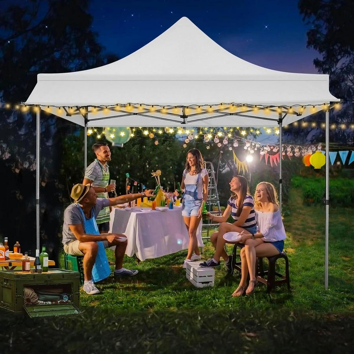 FALTPAVILLON 3x3m mit Markise und Seitenwänden, wasserdicht, weiß - Weiß, Metall (300/330/300cm)