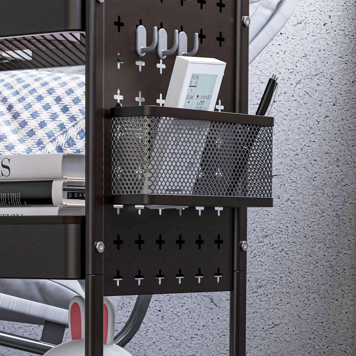 KÜCHENWOLLWAGEN Rollwagen 53,5x30,5x75cm Schwarz mit 3 Gitterkörben & 6 Haken - Schwarz, Metall (30.5/75/53.5cm) - Modfu