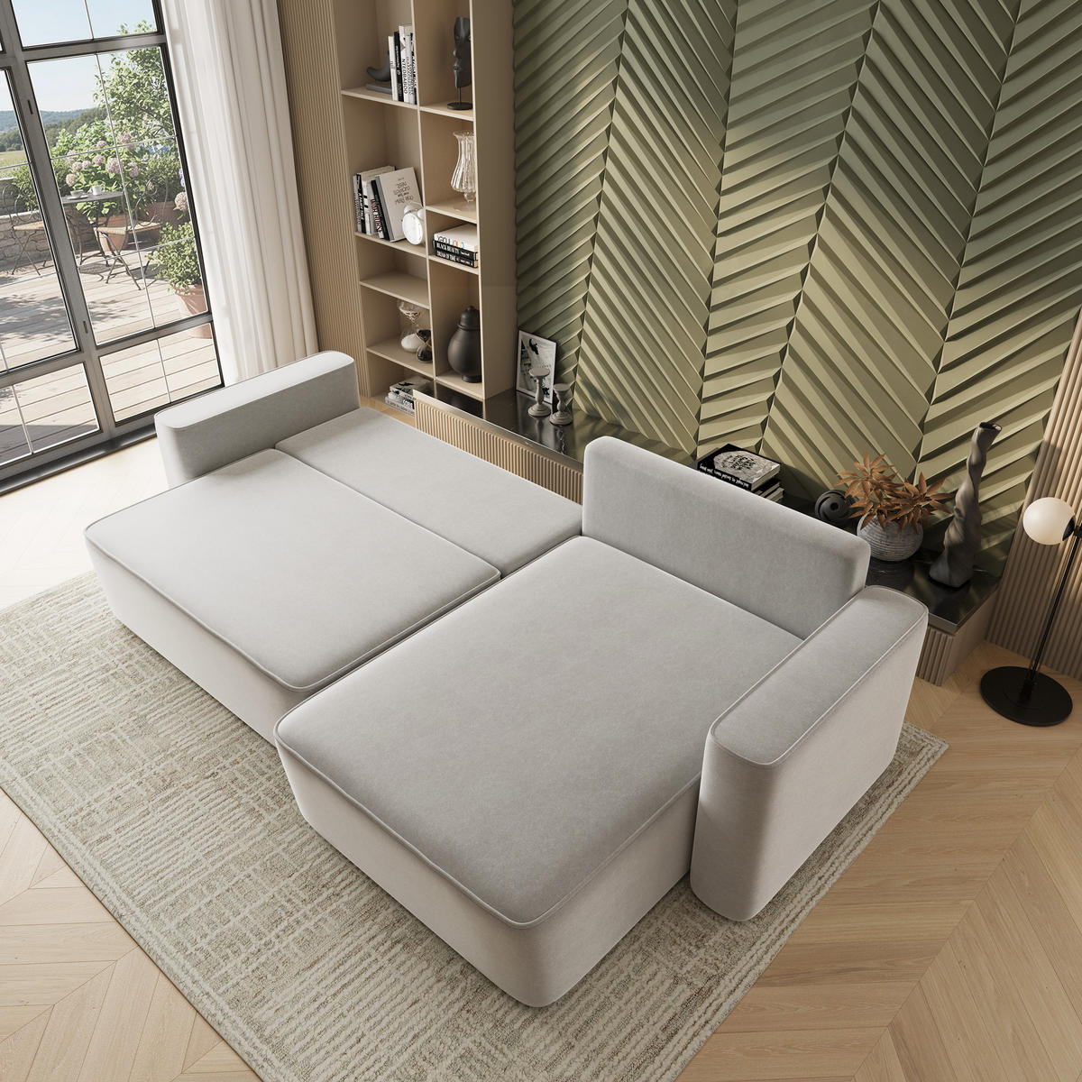 ECKSOFA BELARO CL Hellgrau Samtstoff mit Schlaffunktion - Hellgrau, Holzwerkstoff/Textil (280/162cm) - MASSENO