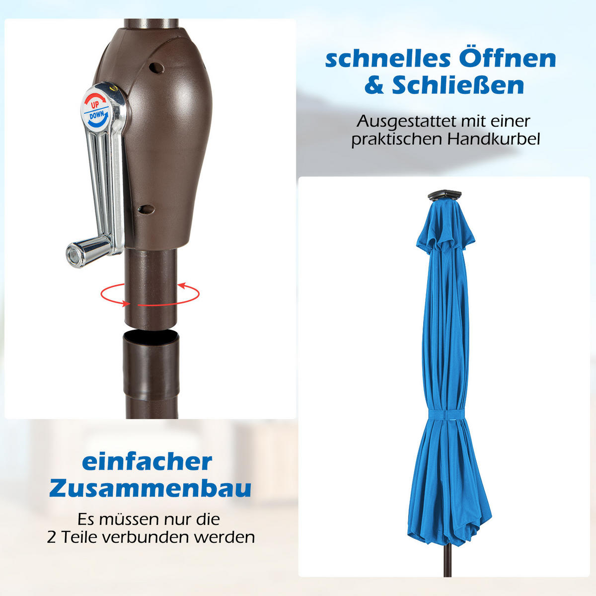 PATIO-SCHIRM Blau - Blau, Kunststoff (300/300cm) - COSTWAY