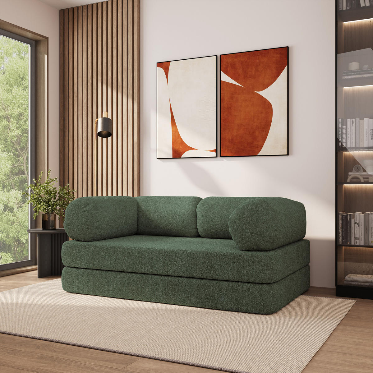 POHOVKA z pěny EIREN s funkcí spaní Buklé látka Zelená - zelená barva, textil (170/68/80cm) - MASSENO