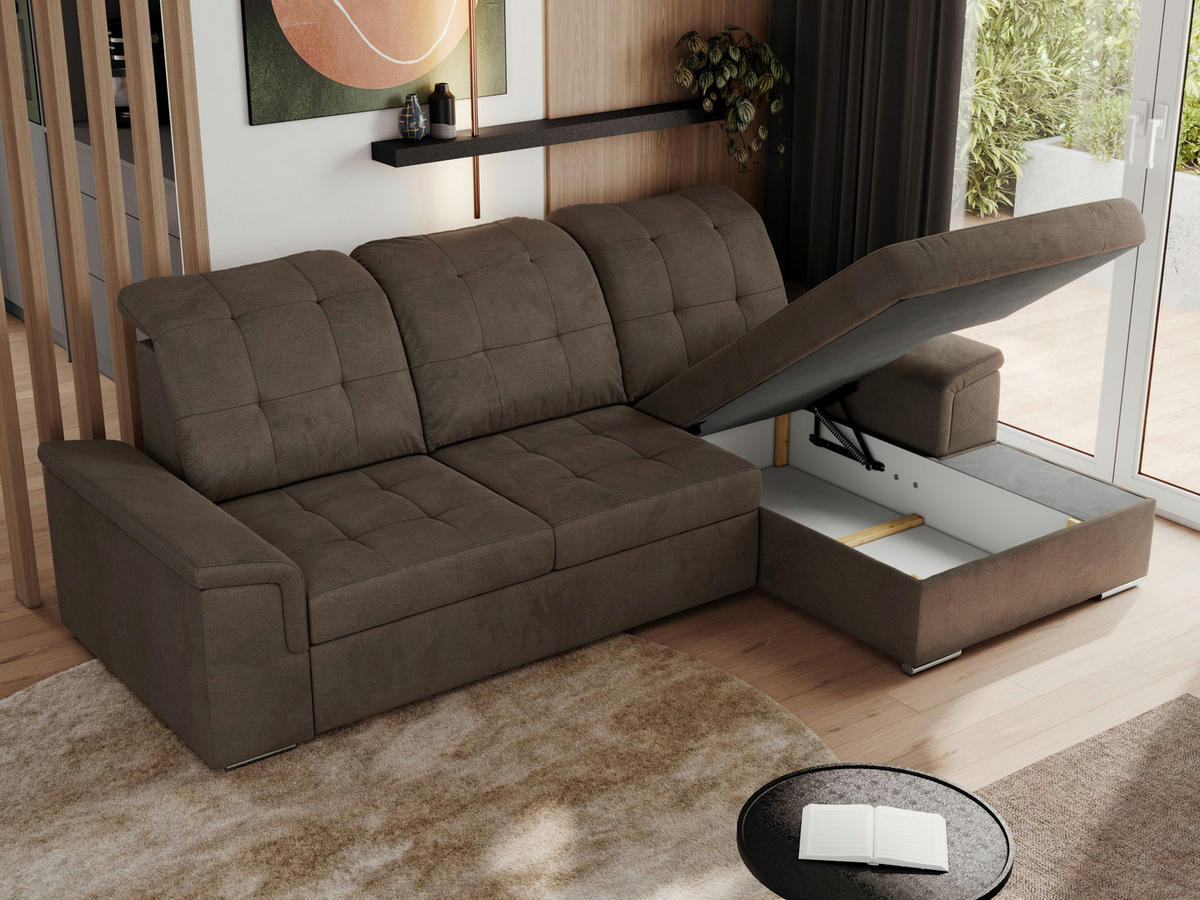 ECKSOFA MADRITO L - Braun Velorus - Rechts - Silberfarben/Braun, Textil/Metall (256/160cm)