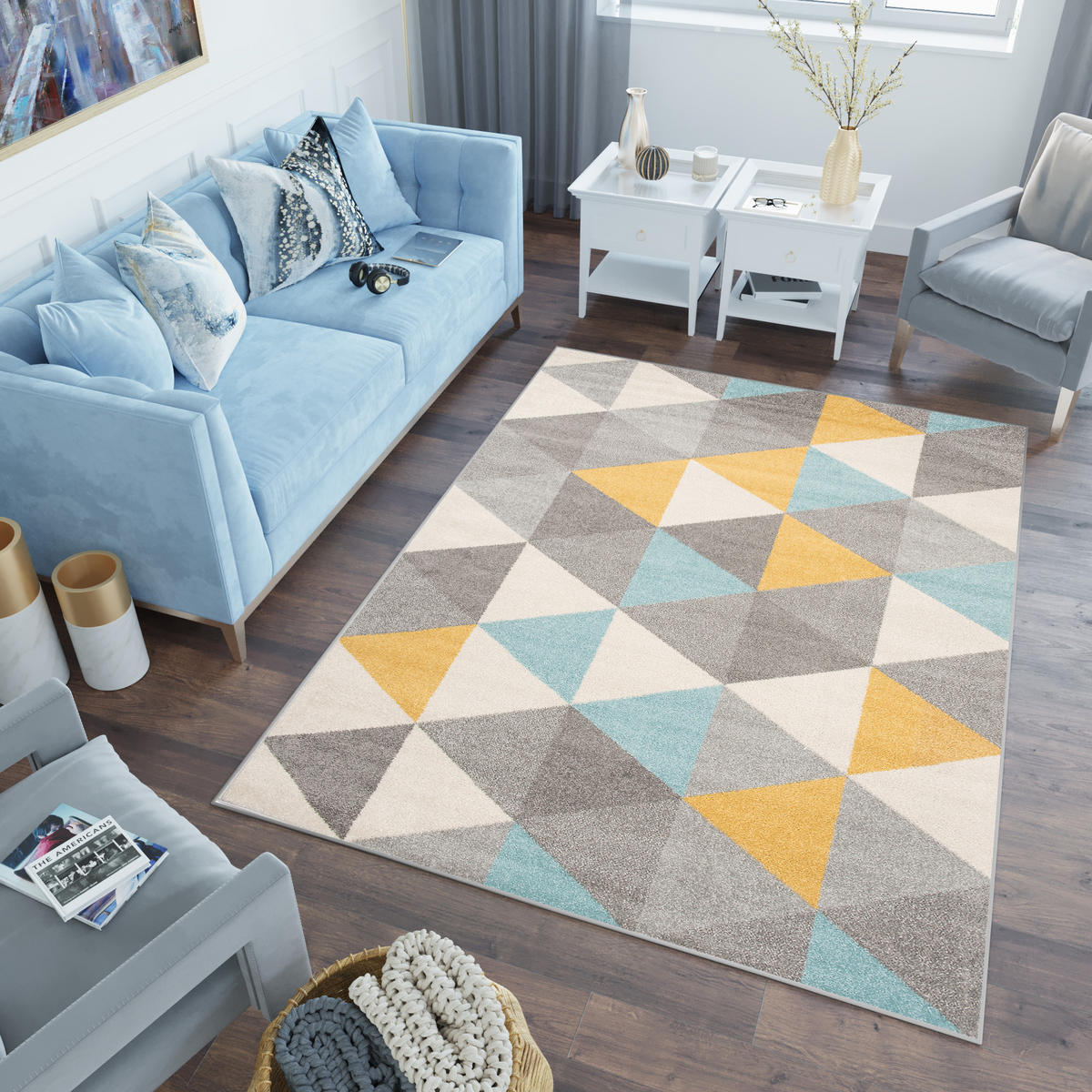 TEPPICH LAZUR Grau Blau 160/220 cm - Hellgelb/Multicolor, Kunststoff (160/220cm) - Tapiso