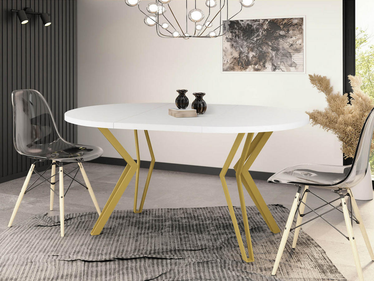 ESSTISCH Daisy runder ausziehbarer, Weiß 120-200/100/76 cm - Goldfarben/Weiß, Holzwerkstoff/Metall (120/120/76cm) - WFL GROUP