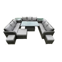 GARTENSOFA SET Polyrattan 12-Sitzer - Dunkelgrau/Grau, Glas/Kunststoff - Fimous