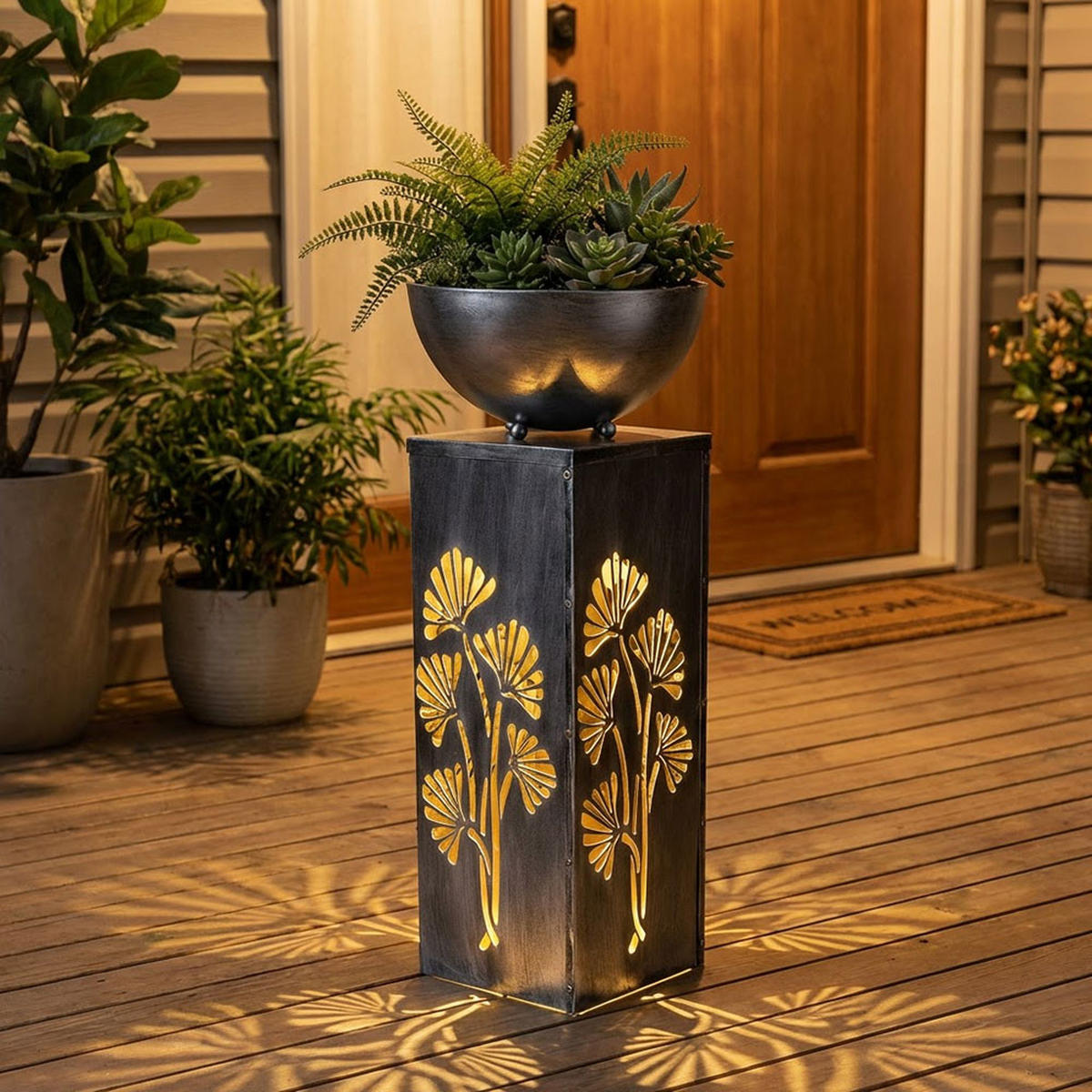 LED SOLARLAMPE Pflanzschale Silber-Antik - Silberfarben, Metall (25/25/59cm)