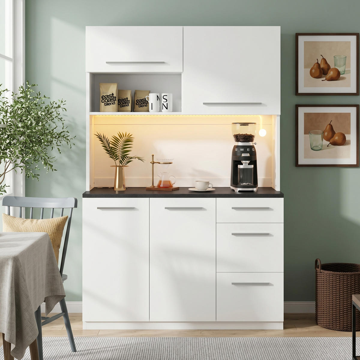 BUFFETSCHRANK 120x40x180cm LED Steckdose USB Weiß - Weiß, Holzwerkstoff (120/180/40cm) - FLIEKS