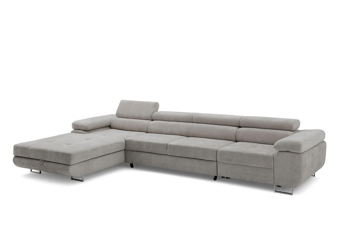 ECKSOFA ALONZO MAXI Links mit Schlaffunktion 125x195 Chenille Grau - Chromfarben/Grau, Holz/Textil (350/203cm) - Muffo