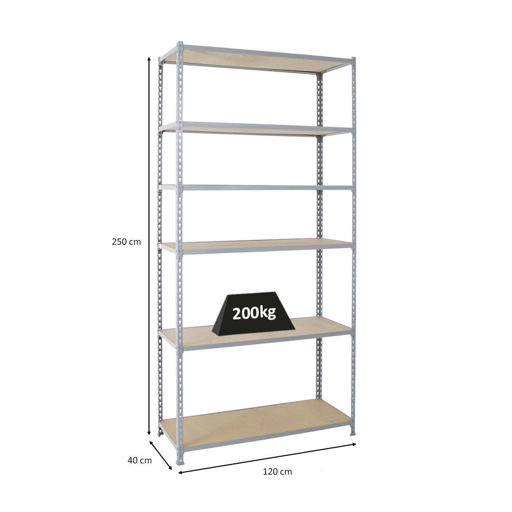 SCHWERLASTREGAL Giant Muli HxBxT 250 x 120 x 40 cm 6 Fachböden Fachlast 200 kg Grau - Grau, Metall (120/250/40cm) - PROREGAL