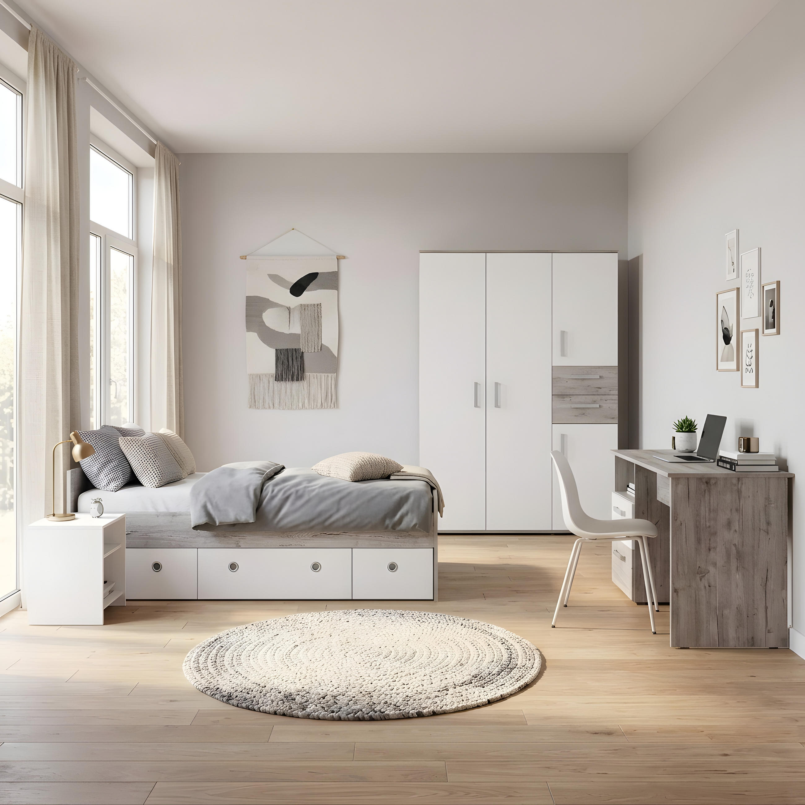 JUGENDZIMMER-SET Bente 3-tlg. - Eichefarben/Silberfarben, Holzwerkstoff/Kunststoff (1/1/1cm) - arthur berndt