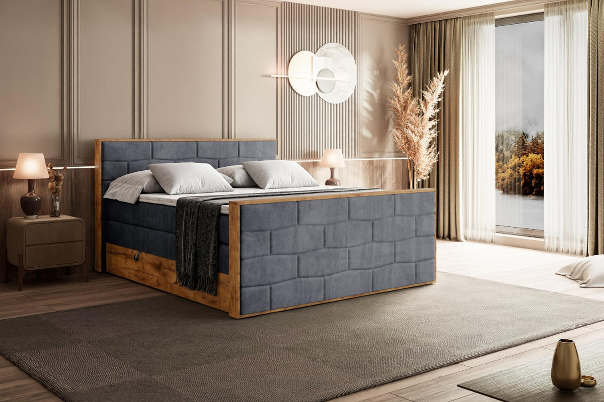 BOXSPRINGBETT mit Matratze H3|H4 und Lattenrost - LOLLI8-Z KING-160x200 - Dunkelgrau Casablanca - Dunkelgrau, Holzwerkstoff (160/200cm) - ALTDECOR