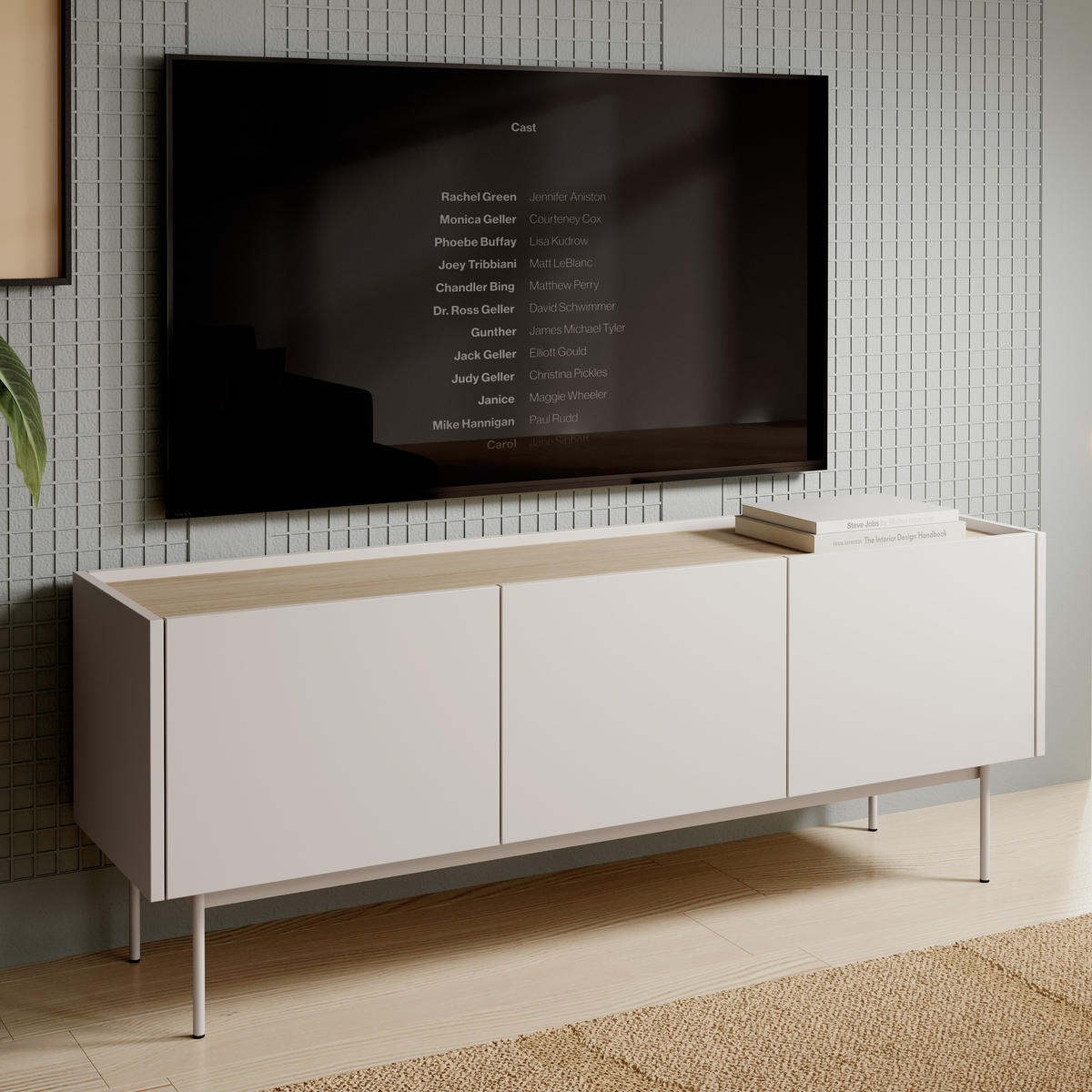 MODERNES TV-Board LUMO RTV3D (Kaschmir Matt, Eiche Linea, Metallfüße, Soft-Close) - Kaschmir/Eichefarben, Holz/Holzwerkstoff (144/55/37cm) - Ravio