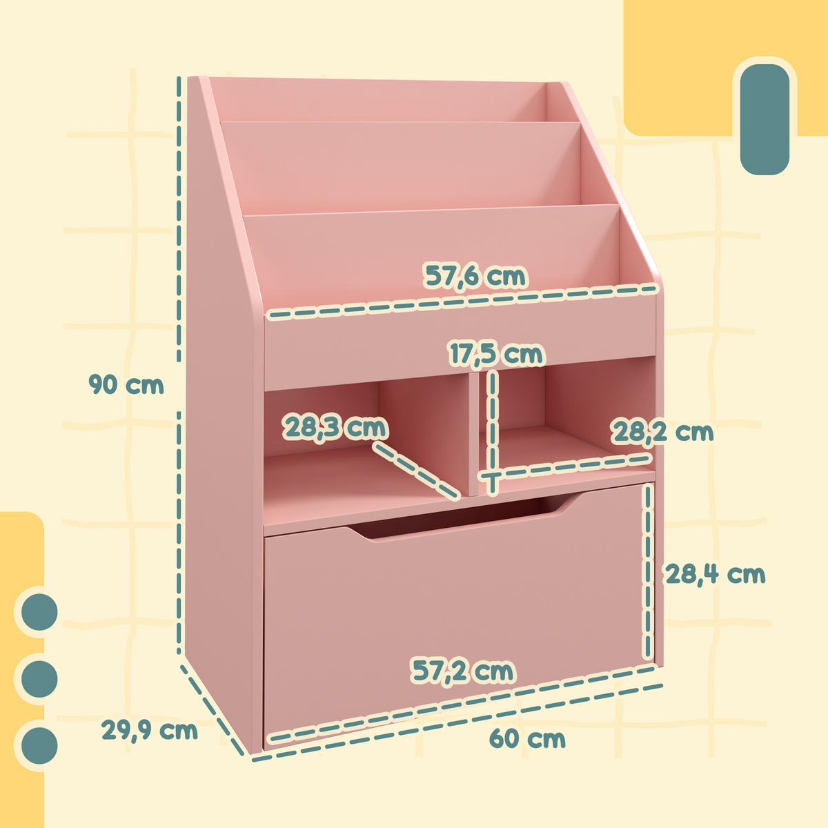 KINDERBÜCHERREGAL - Rosa, Holzwerkstoff (29.9/90/60cm) - HOMCOM