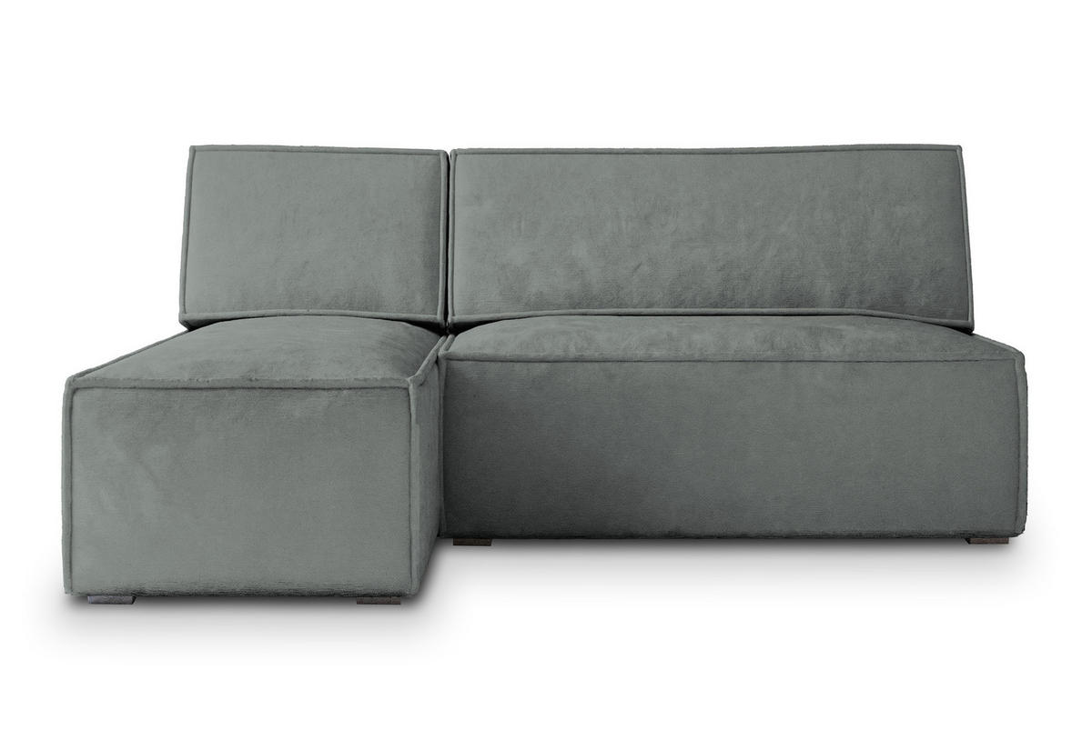 ECKSOFA BRISO M Grau Velours-Stoff mit Schlaffunktion - Grau, Holz (200/140cm) - MASSENO