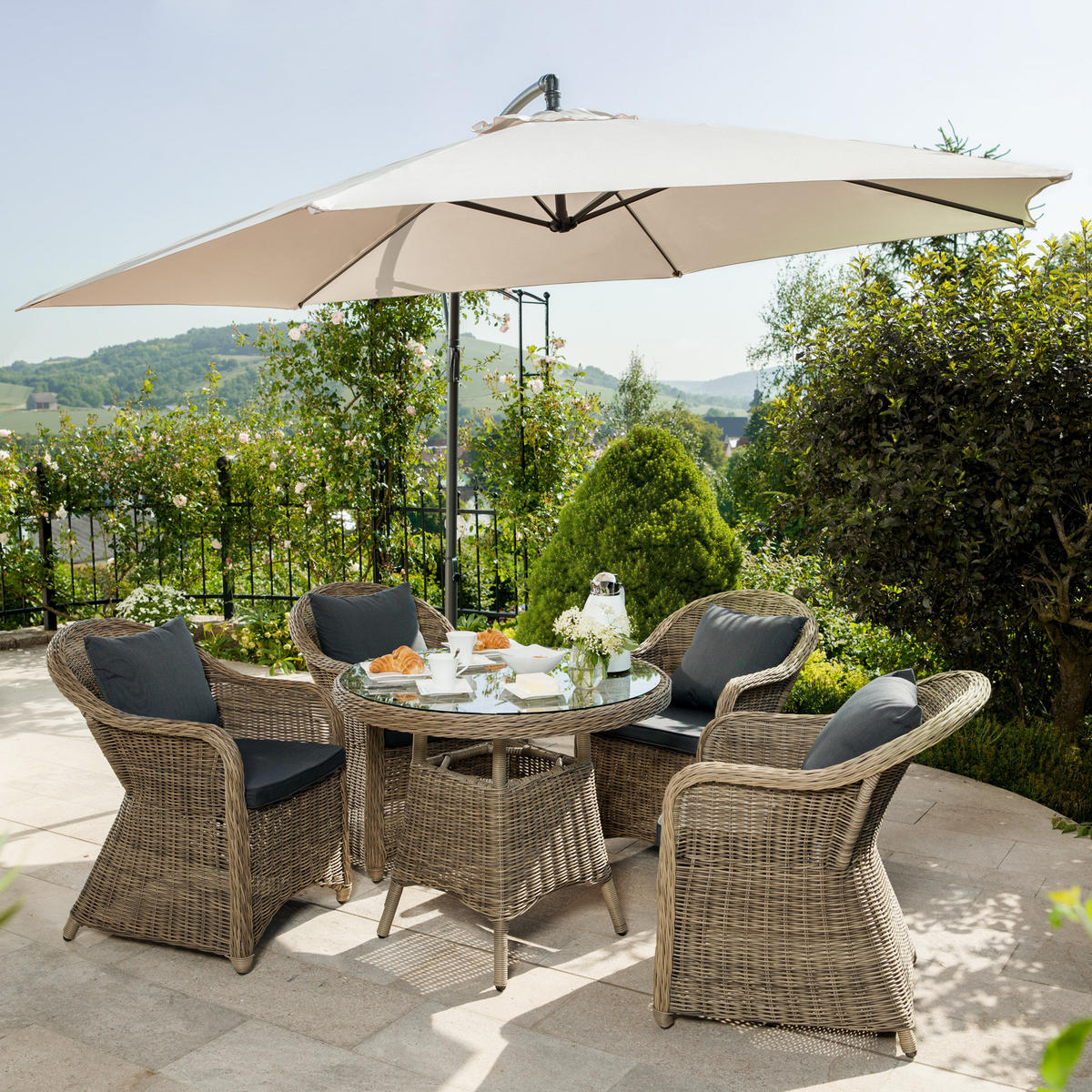 RATTANSESSEL 2er Set, 71 x 60 x 84 cm,grau - Grau, Kunststoff (60/84/71cm) - tectake