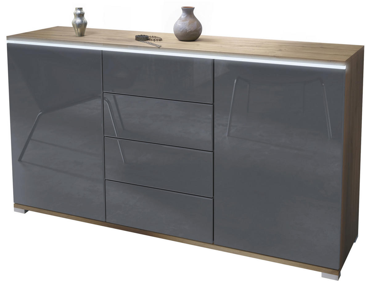 SIDEBOARD Faro Grau Hochglanz - Grau, Holzwerkstoff (138.5/75.5/35cm) - Vladon
